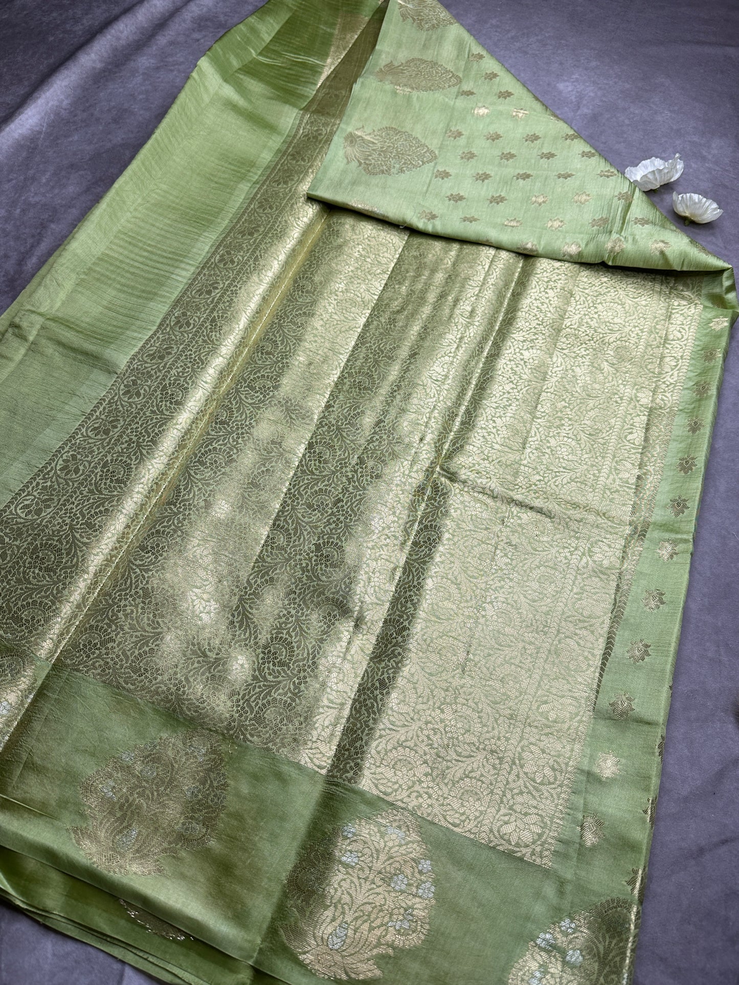 Pista green Raw mango pure silk saree