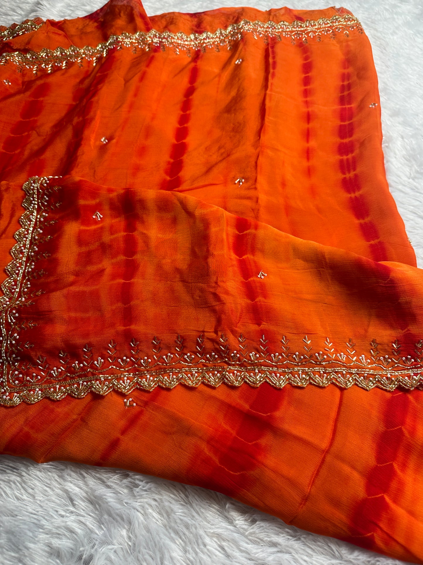 ORANGE - RED CREPE SAREE