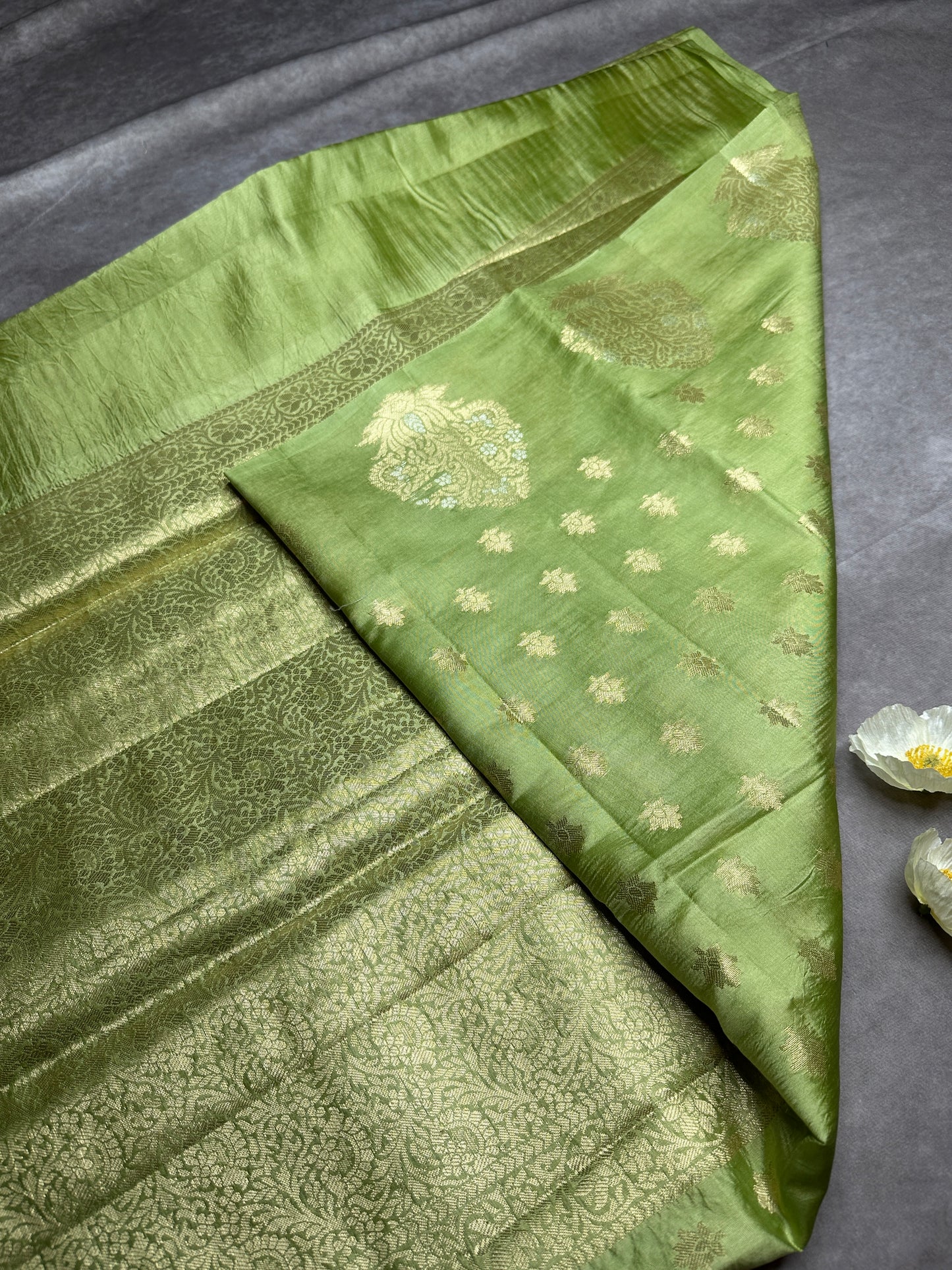 Pista green Raw mango pure silk saree