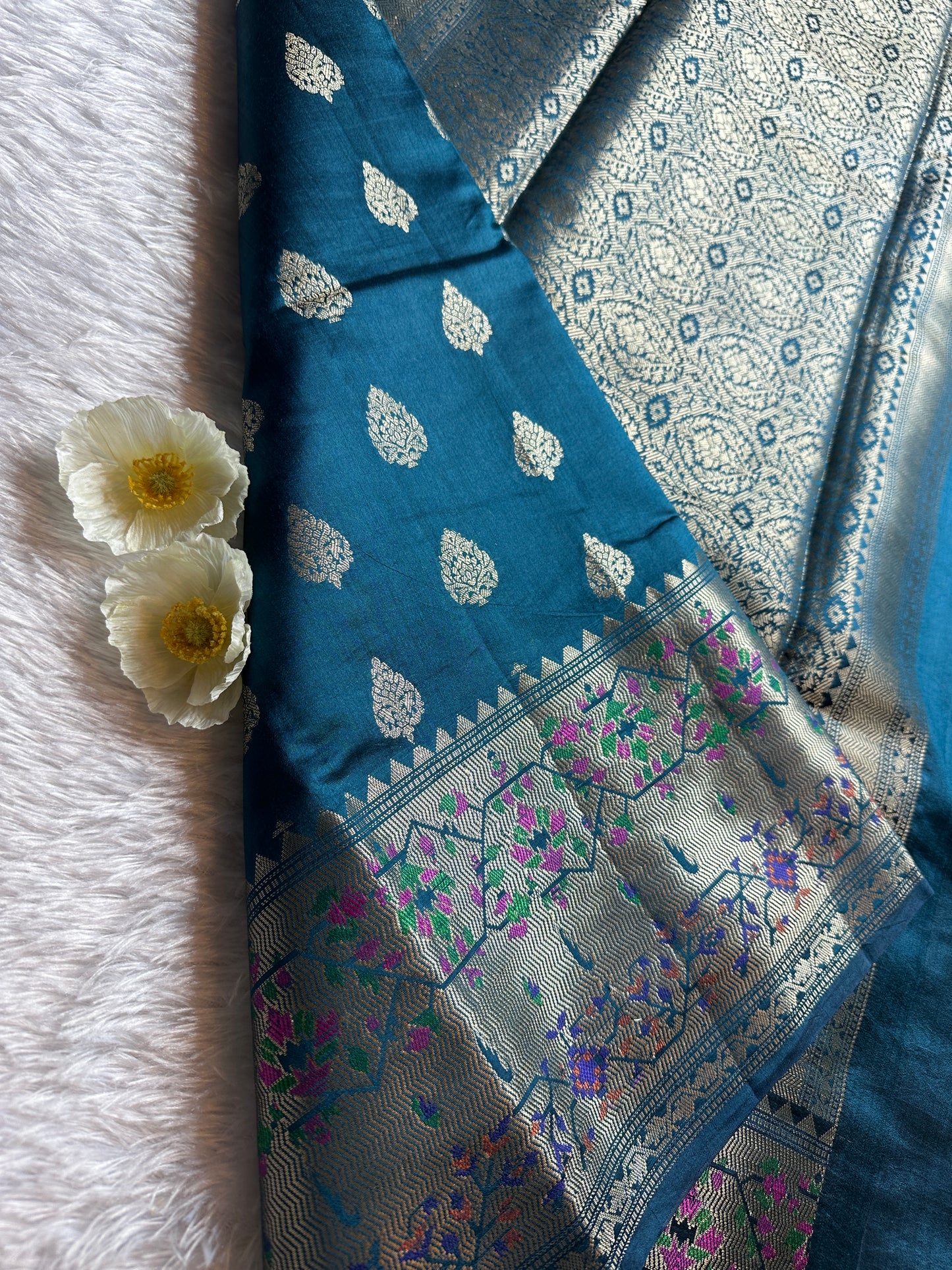 Rama green pure chiniya silk saree