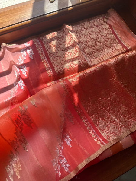 SILK ORGANZA SAREE PURE KORA SONA ROOPA RANGKAT