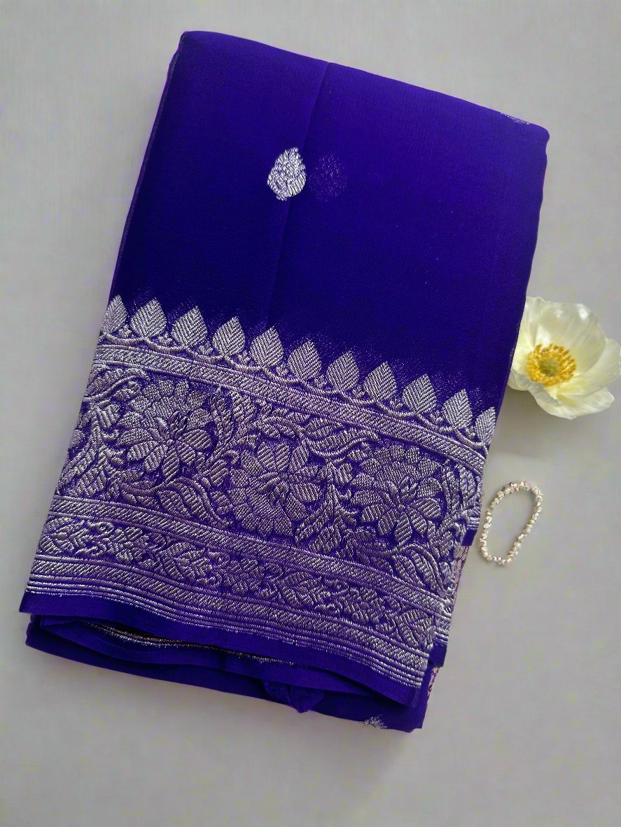 PURPLE CHIFFON GEORGETTE WITH SILVER BUTTA SAREE
