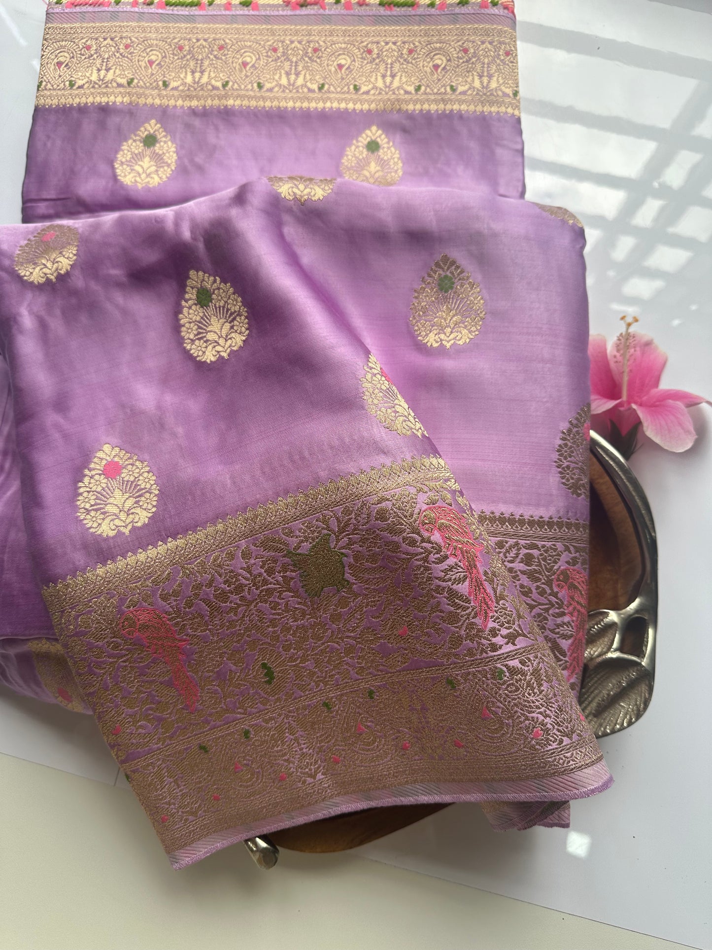 Lavender mashru satin silk saree