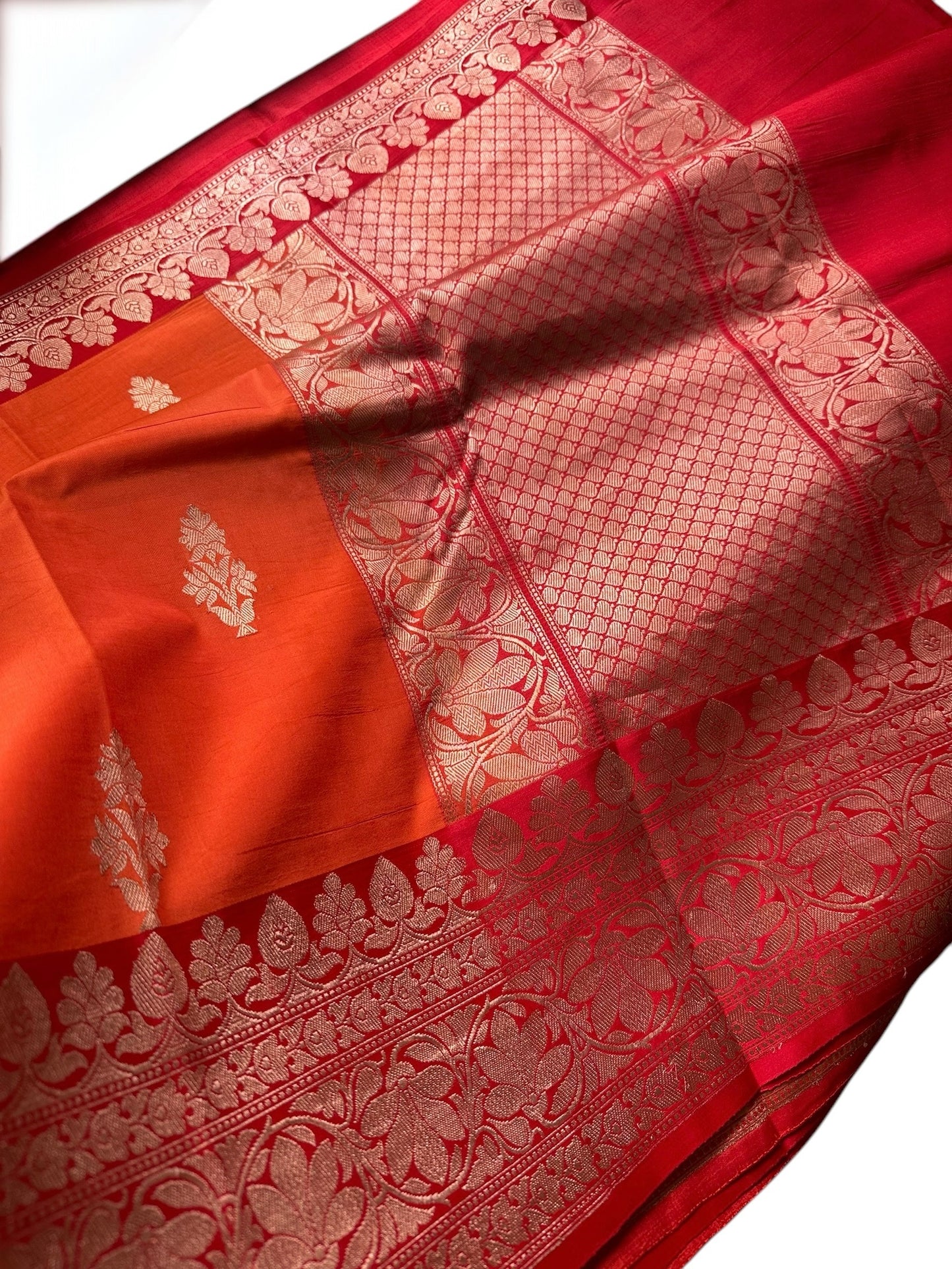 Orange-pink pure Banarasi silk saree