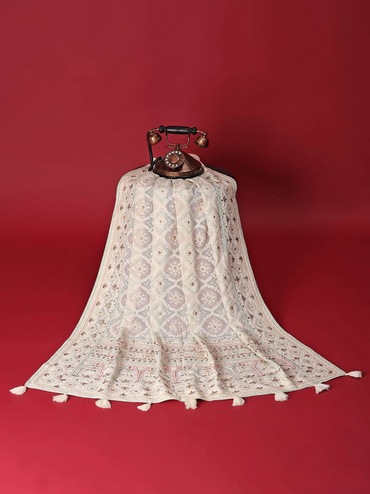 White embroidery saree