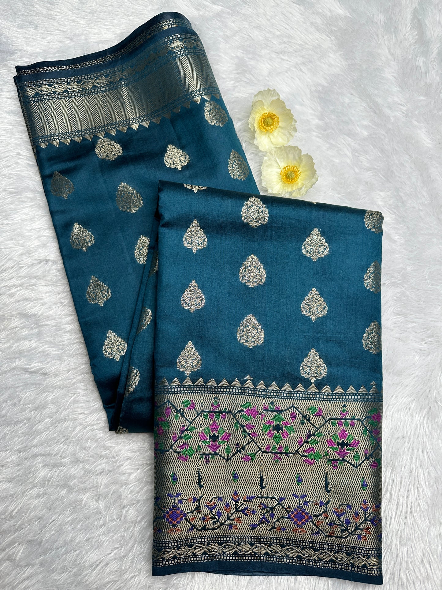 Rama green pure chiniya silk saree