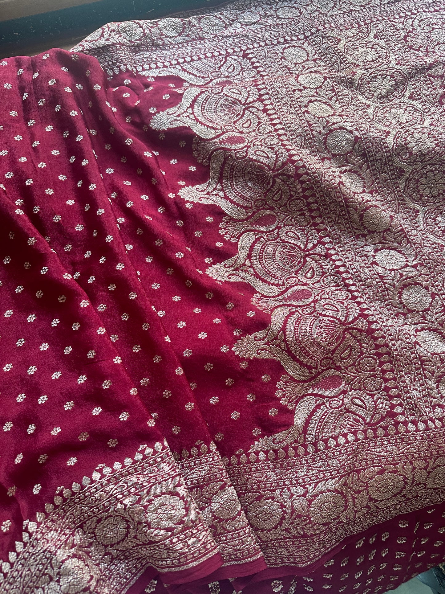 Maroon pure crepe silk saree