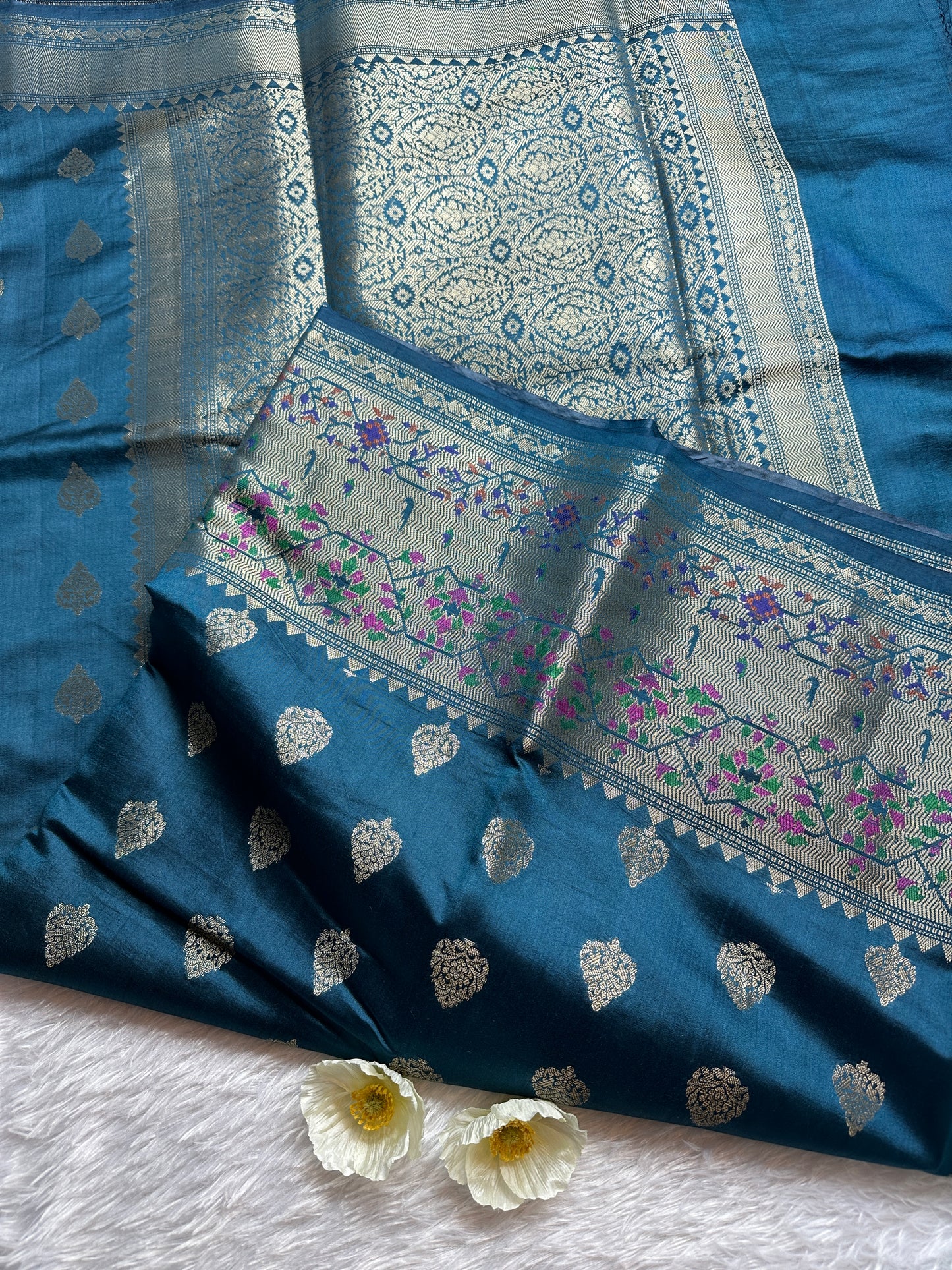 Rama green pure chiniya silk saree