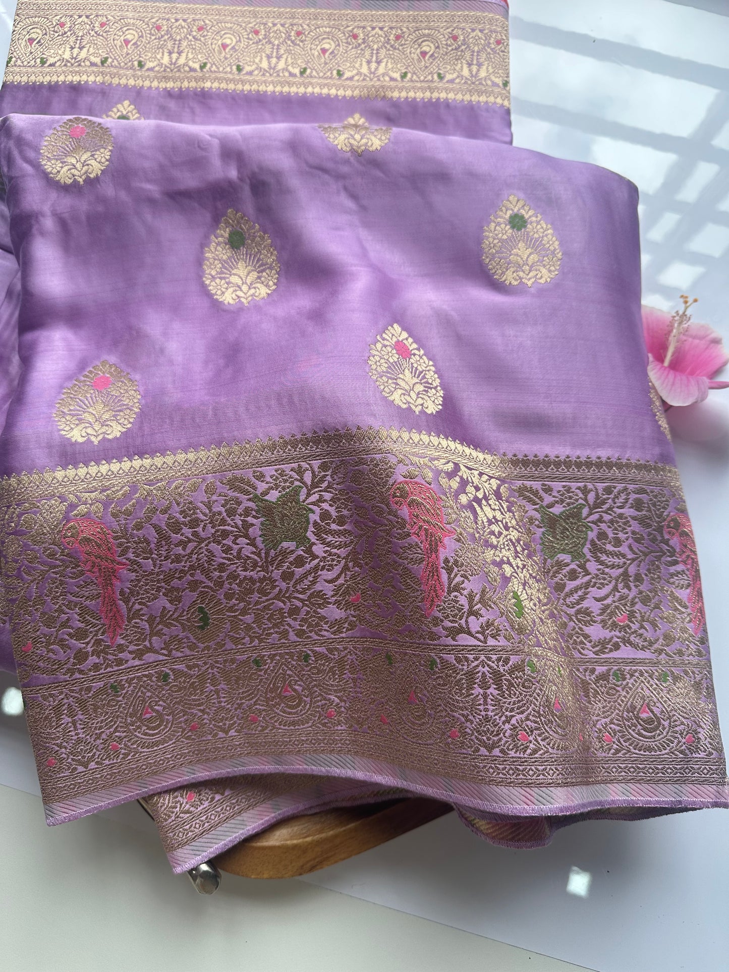 Lavender mashru satin silk saree