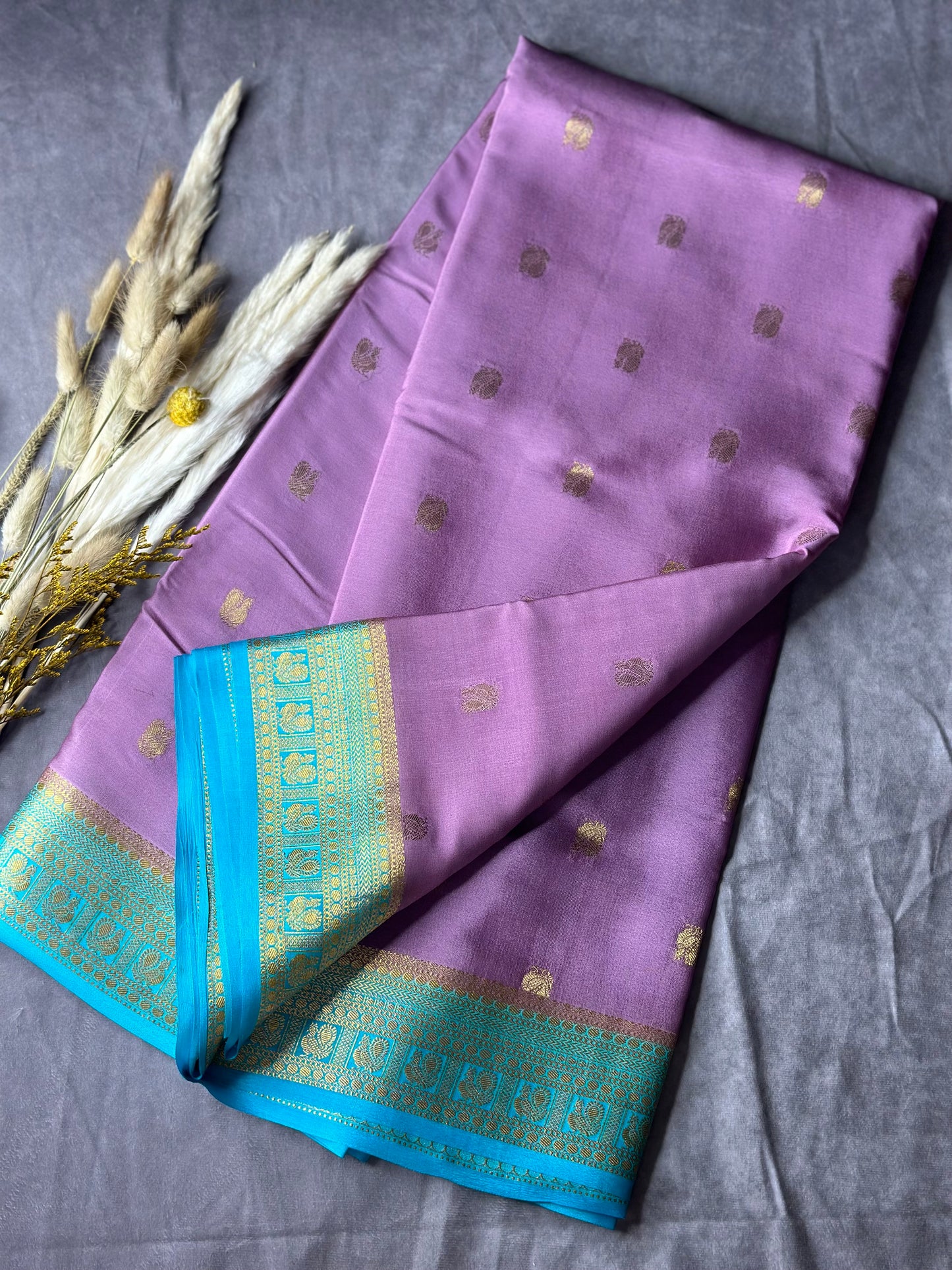 Pink- teal green pure crepe butta silk saree