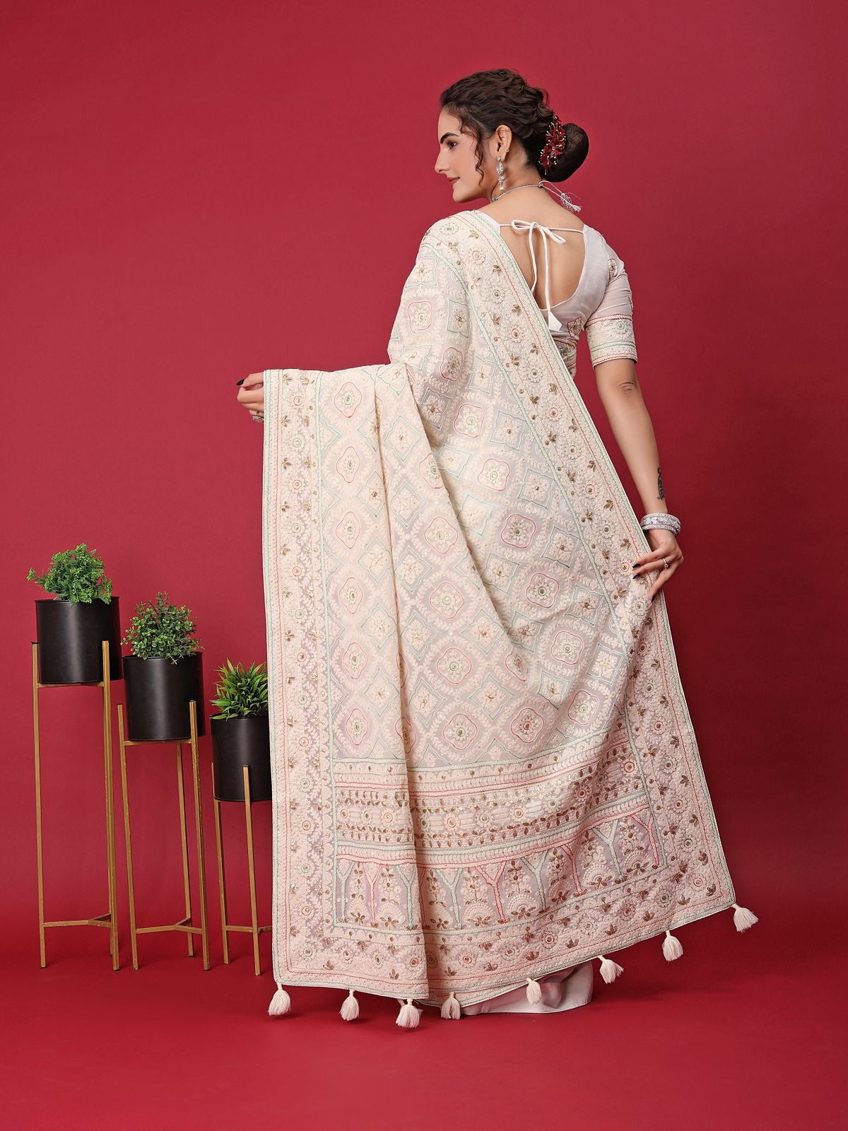 White embroidery saree