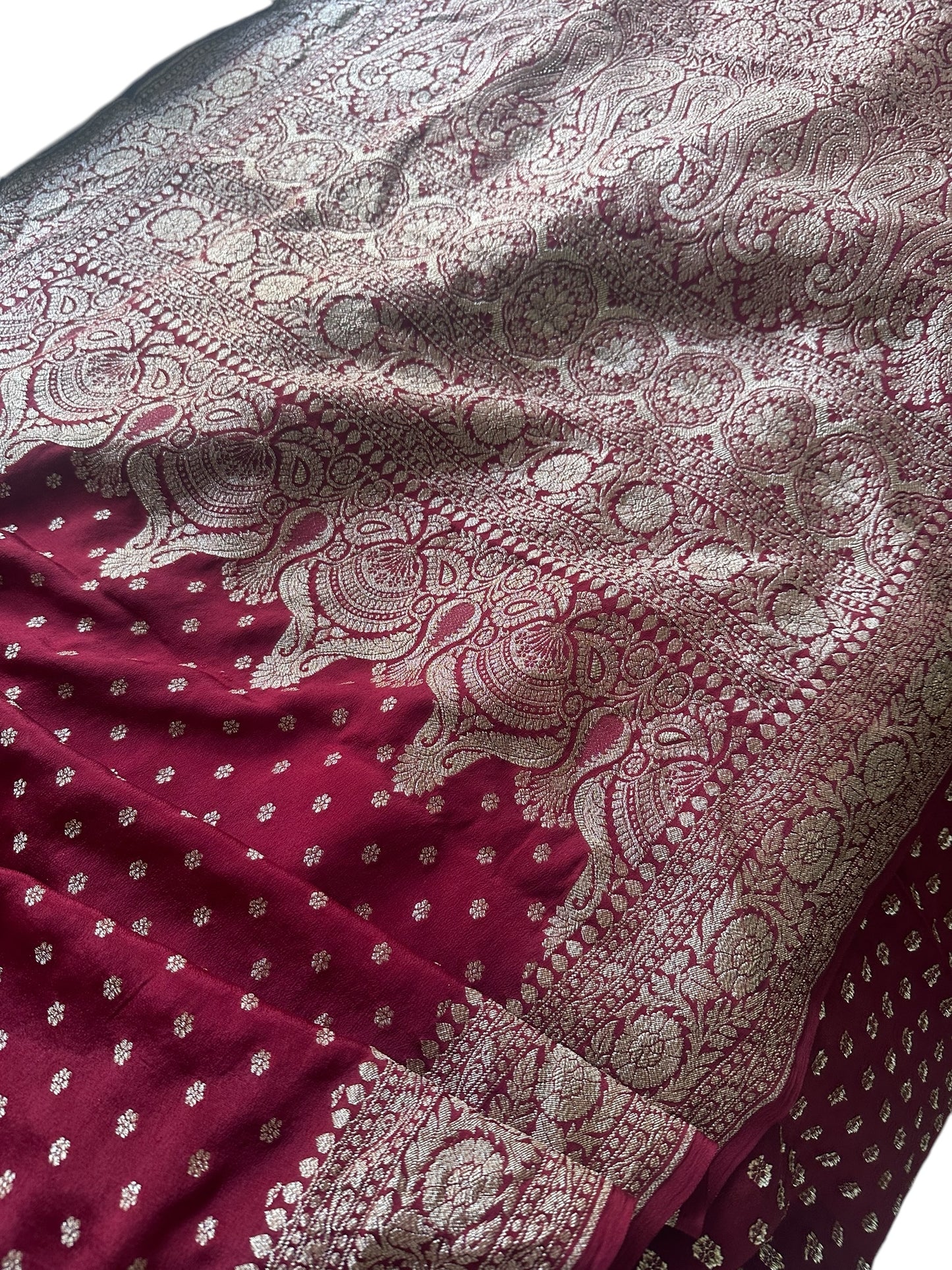 Maroon pure crepe silk saree