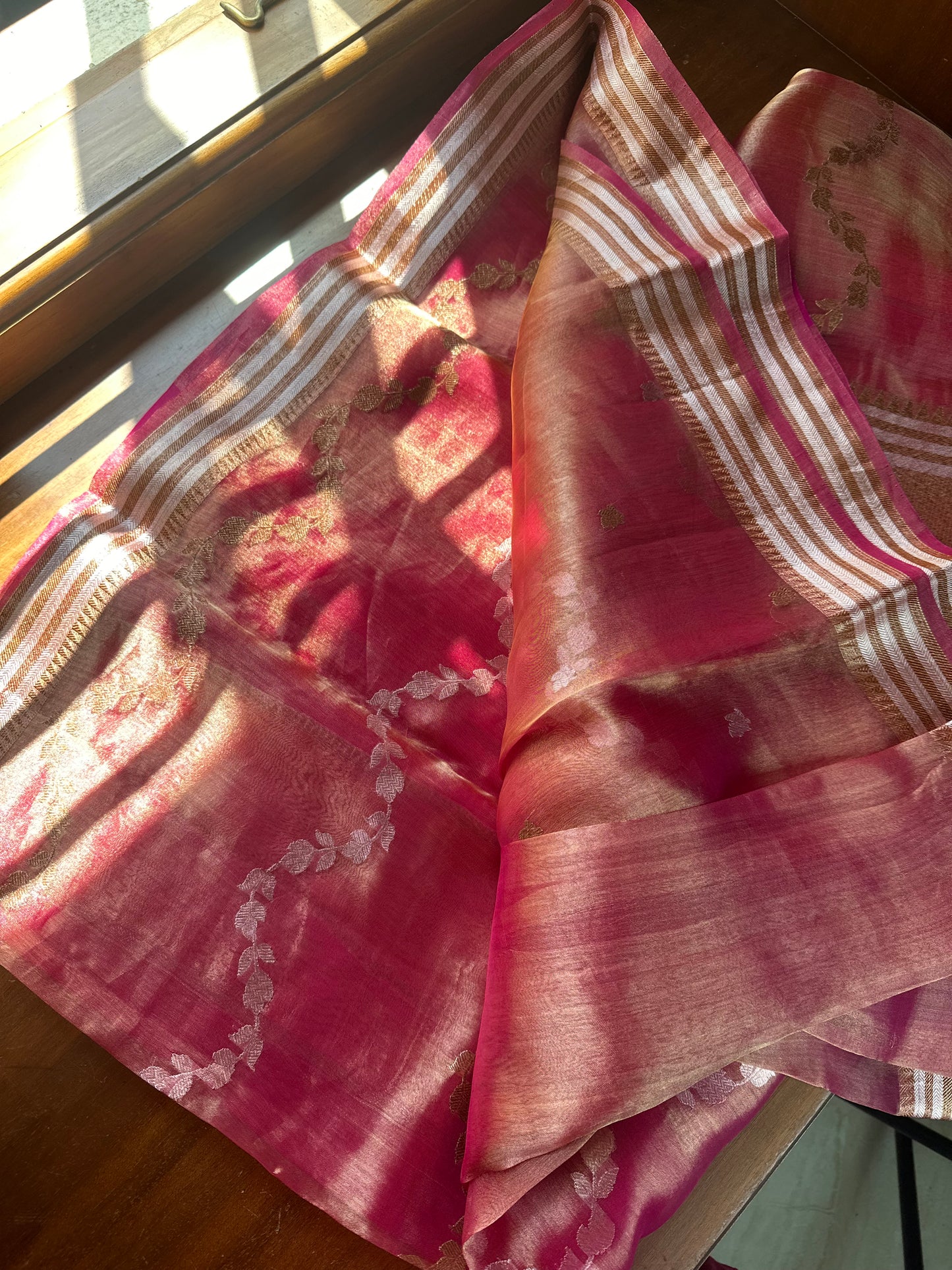 Pink pure tissue organza saree