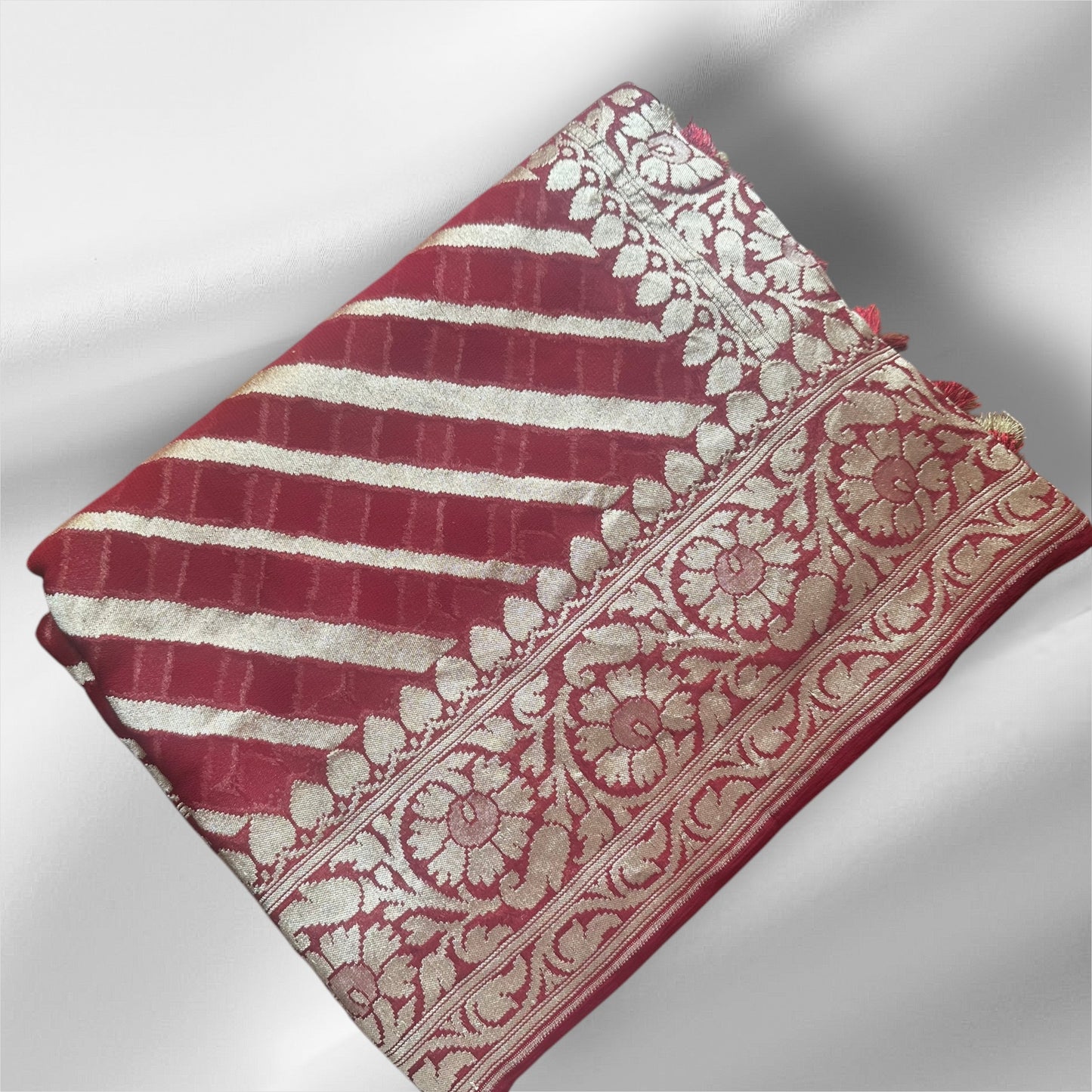 Deep red Georgette stripes saree