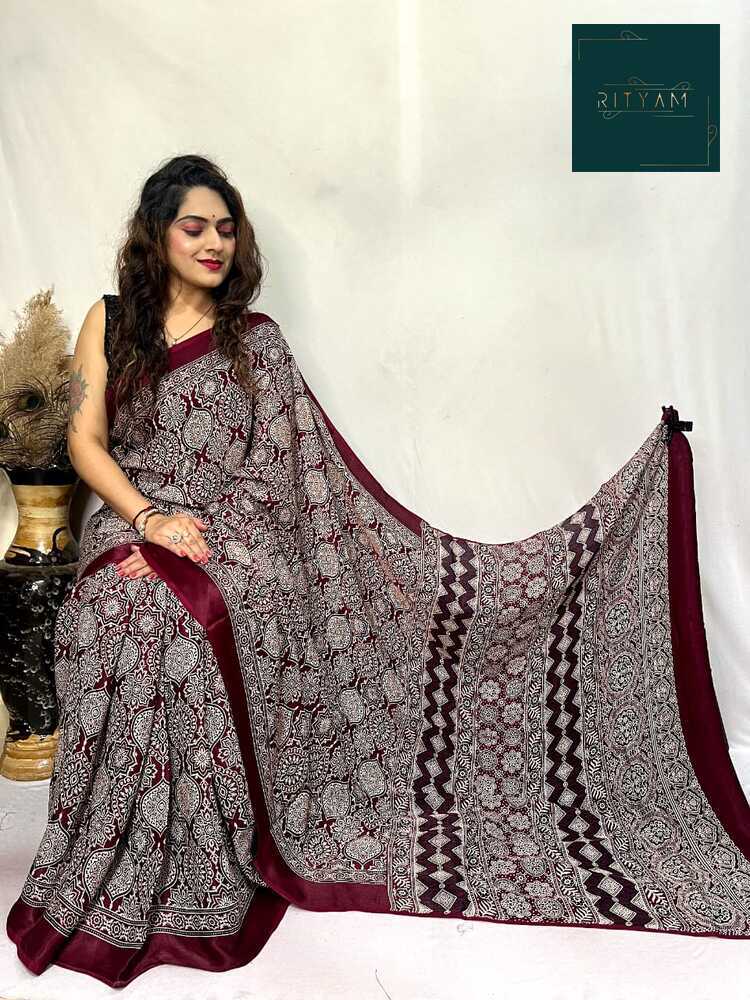Maroon ajrak printed saree