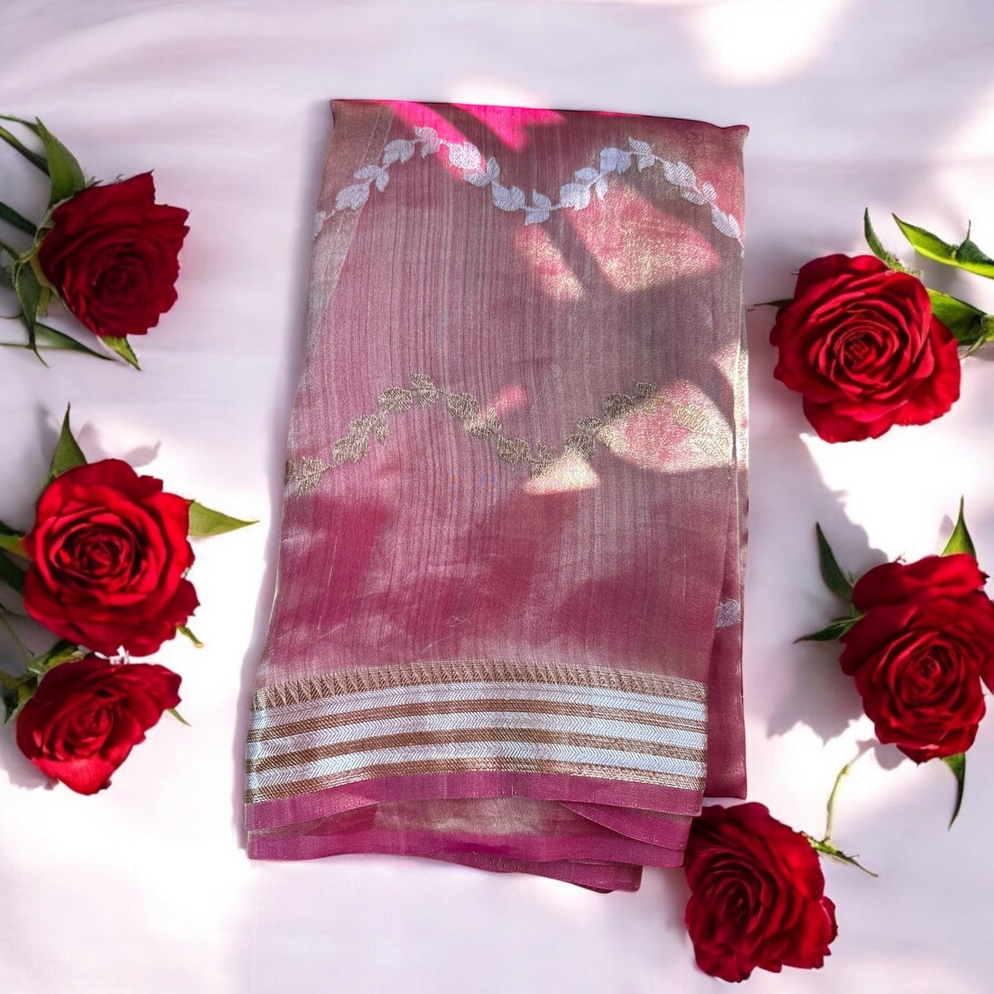Pink pure tissue organza saree