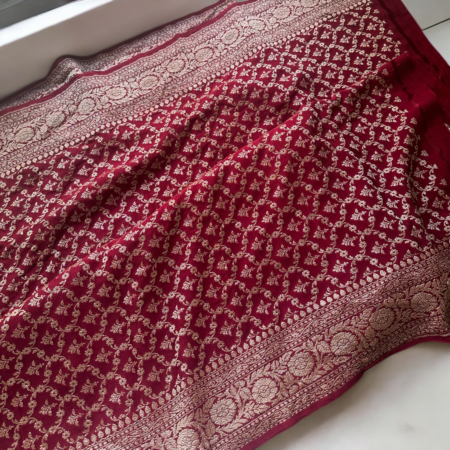 Maroon pure crepe silk saree
