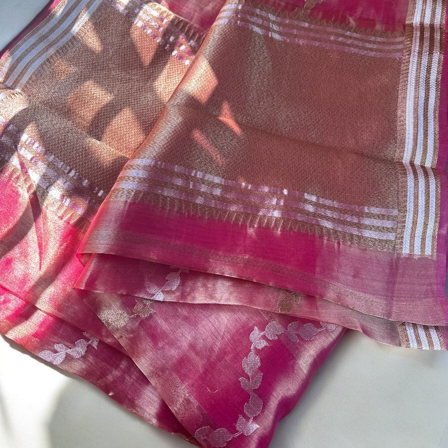 Pink pure tissue organza saree