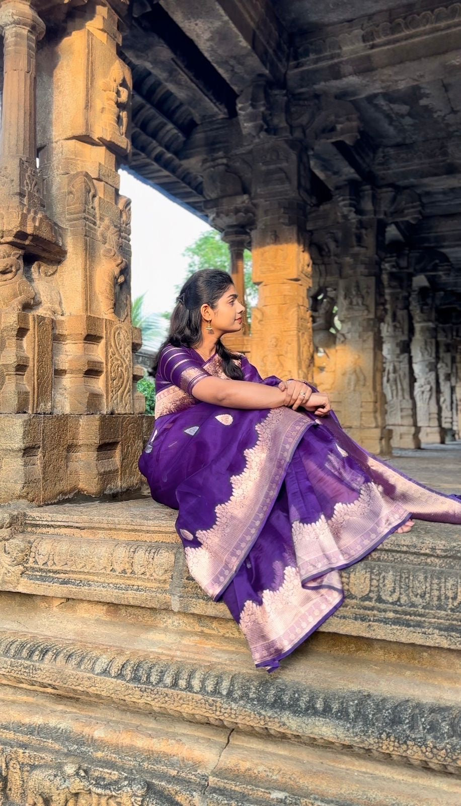 Nethra purple handloom pure organza saree