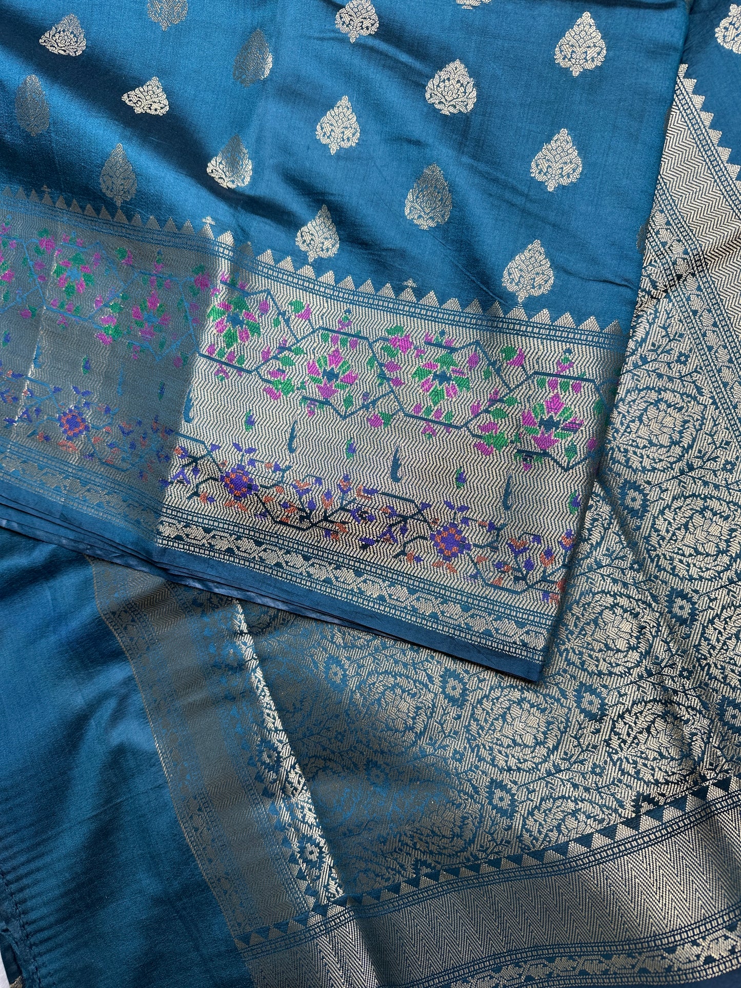 Rama green pure chiniya silk saree