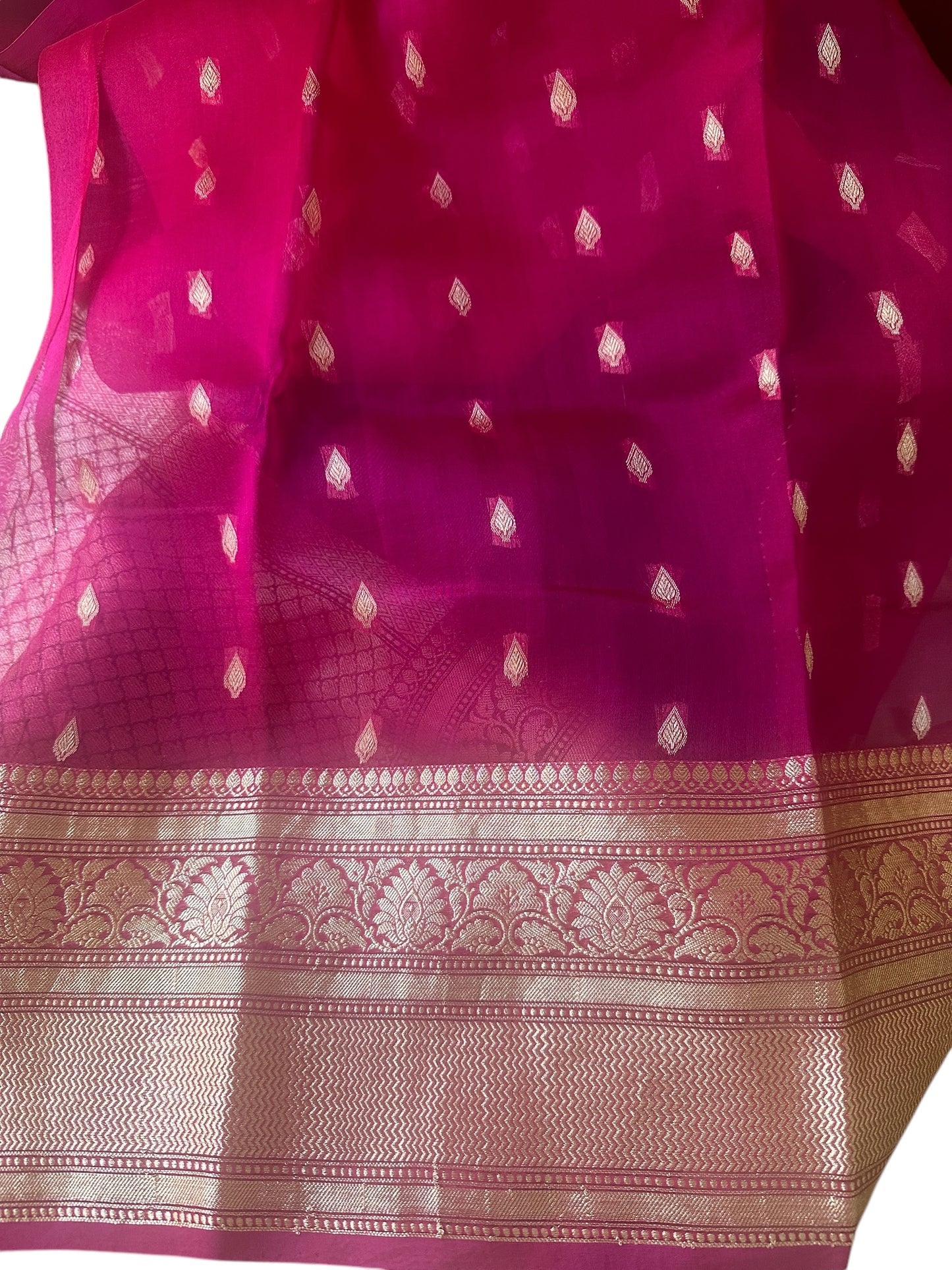Coffee brown- Rani pink Pure organza silk saree