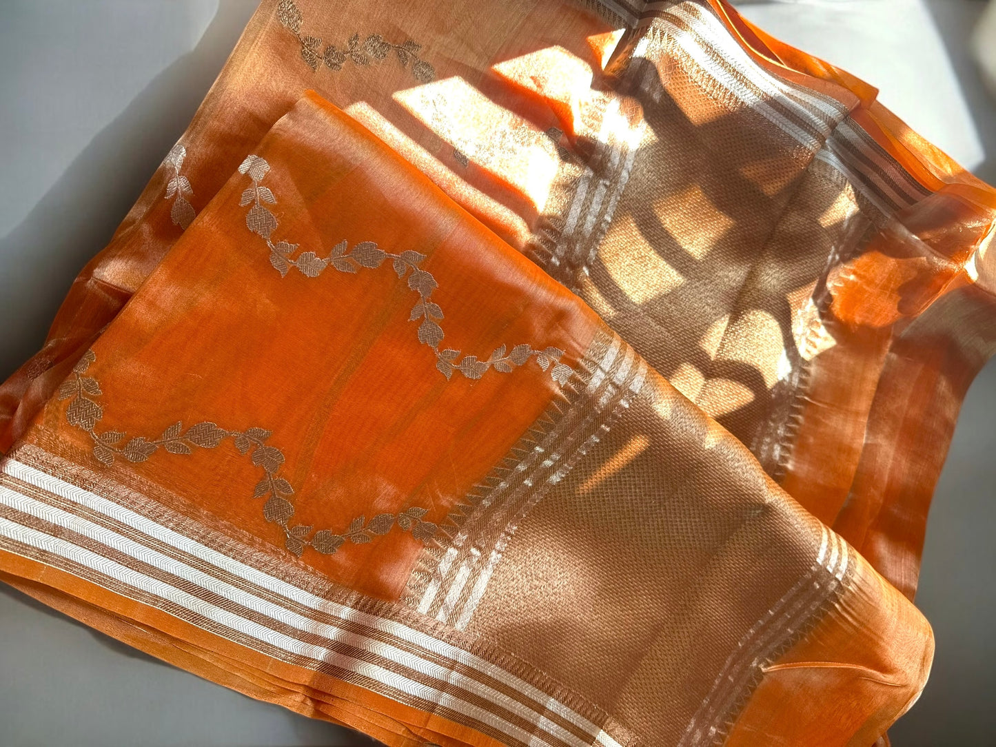 Orange pure tissue organza saree