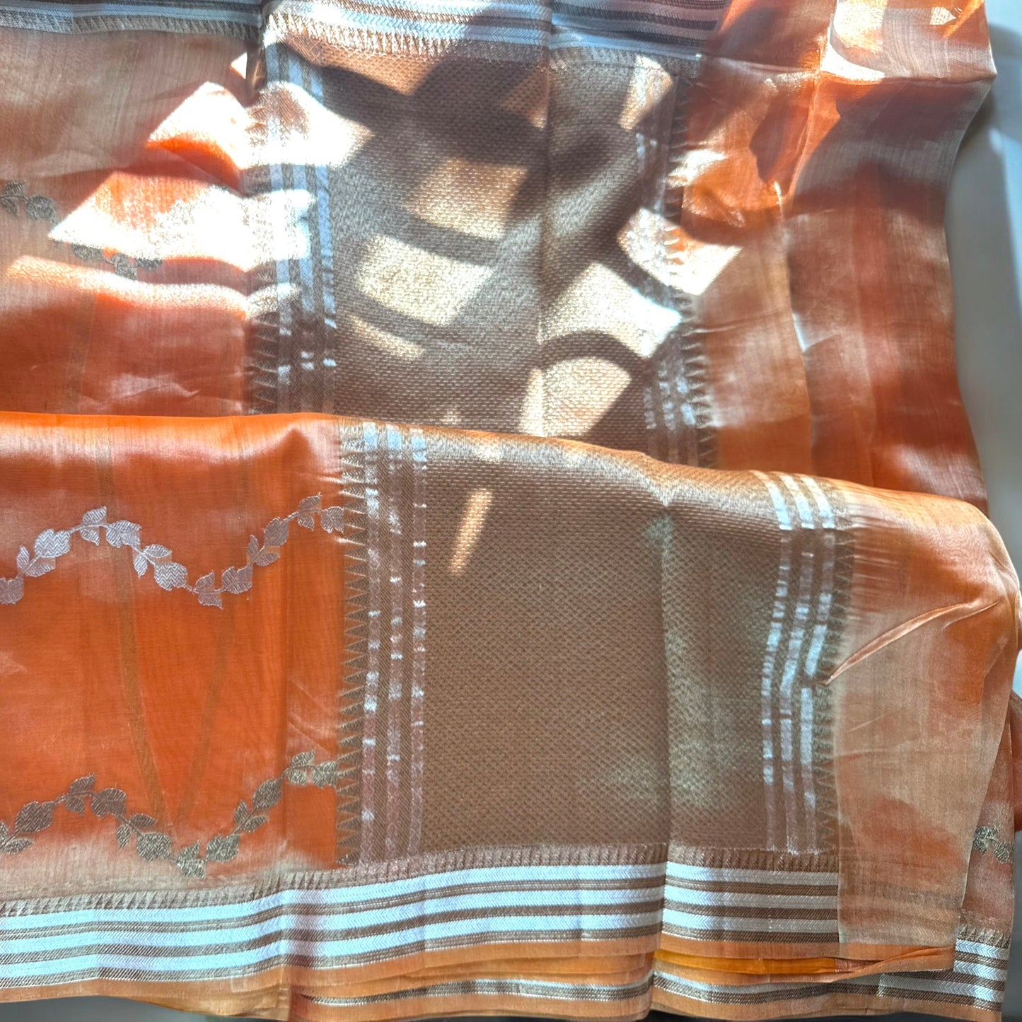 Orange pure tissue organza saree