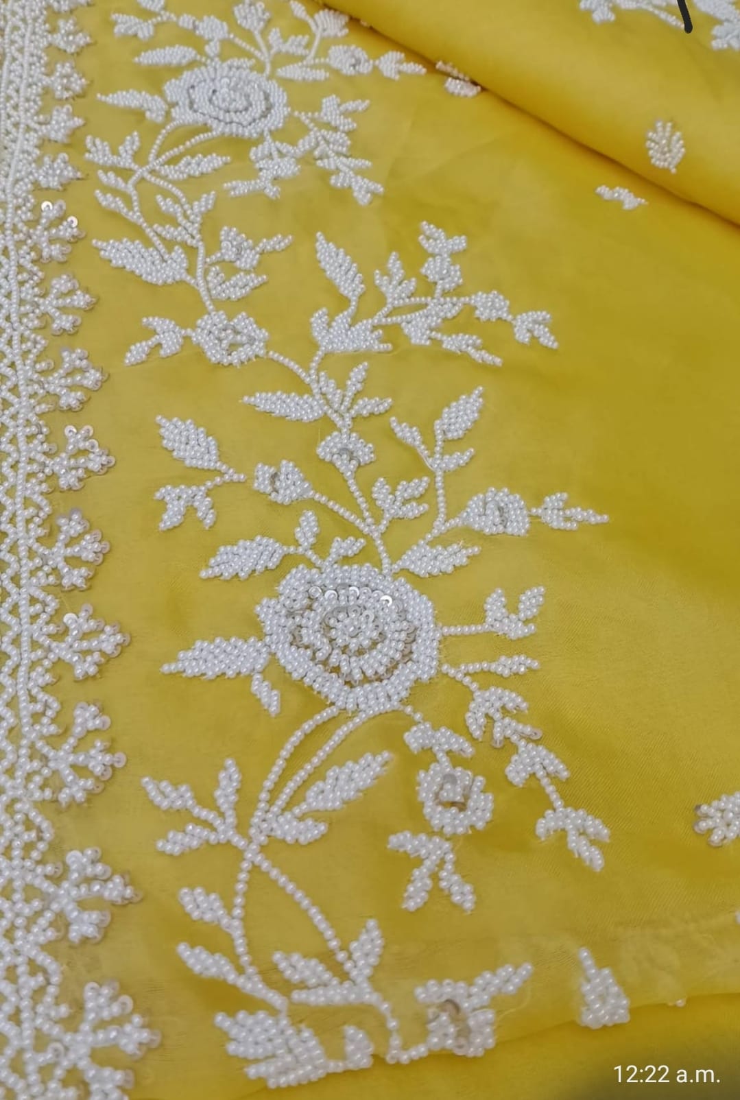 Pearl Yellow organza hand embroidery saree