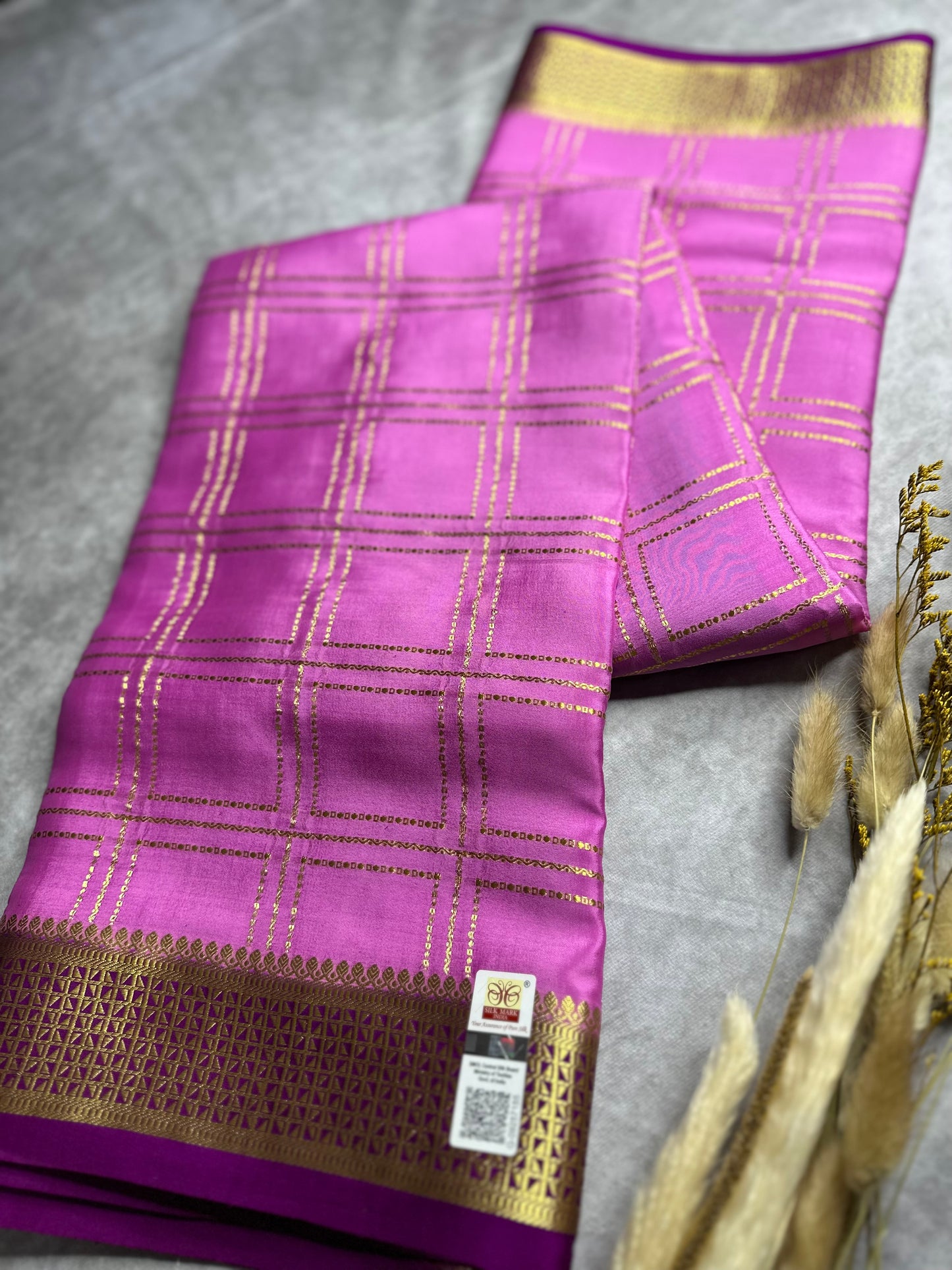 pink- magenta box pure crepe silk saree