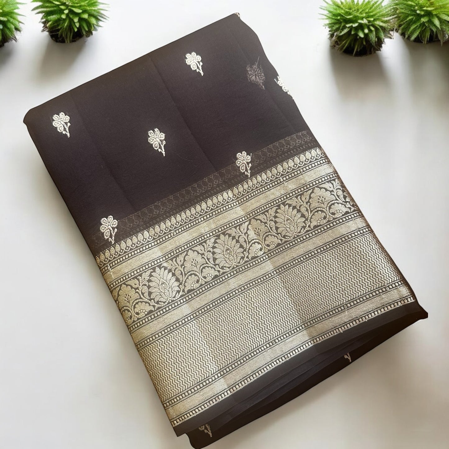 Coffee brown- Rani pink Pure organza silk saree