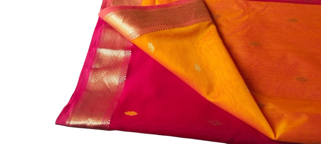 orange pink handloom silk saree