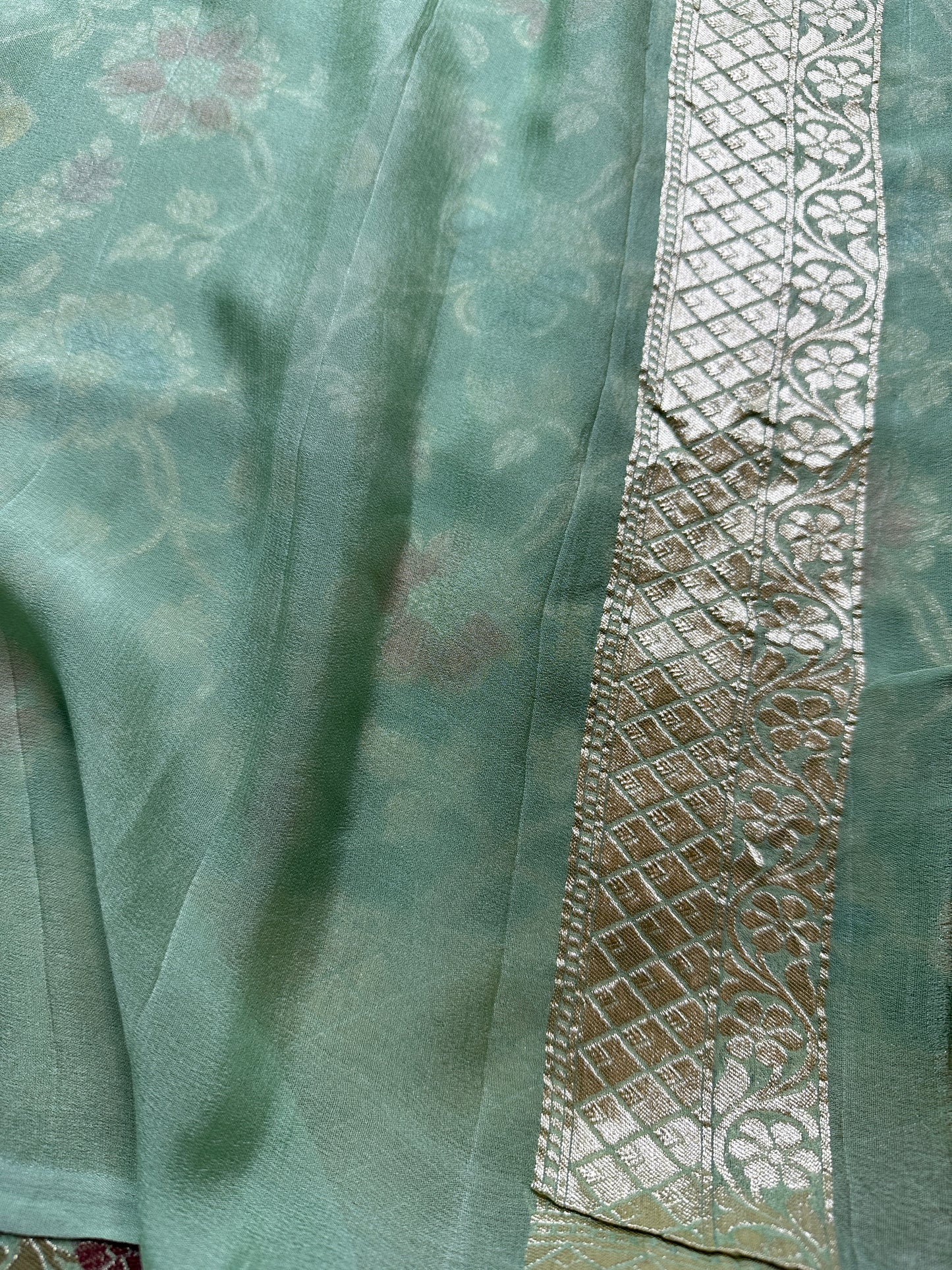 Green pure georgette saree