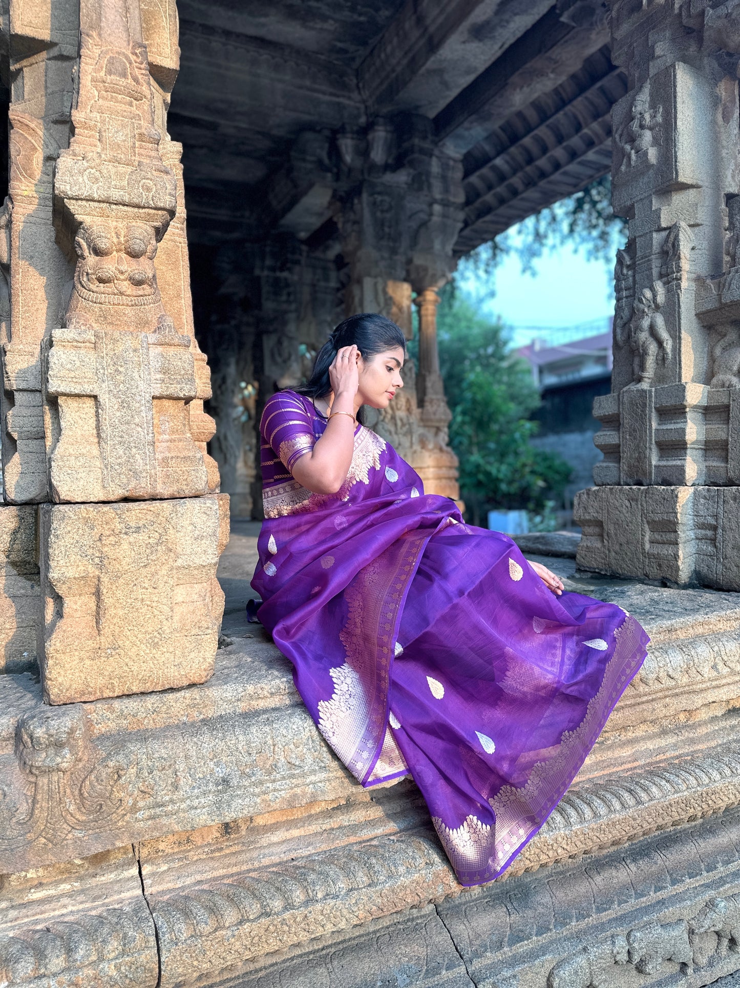 Nethra purple handloom pure organza saree