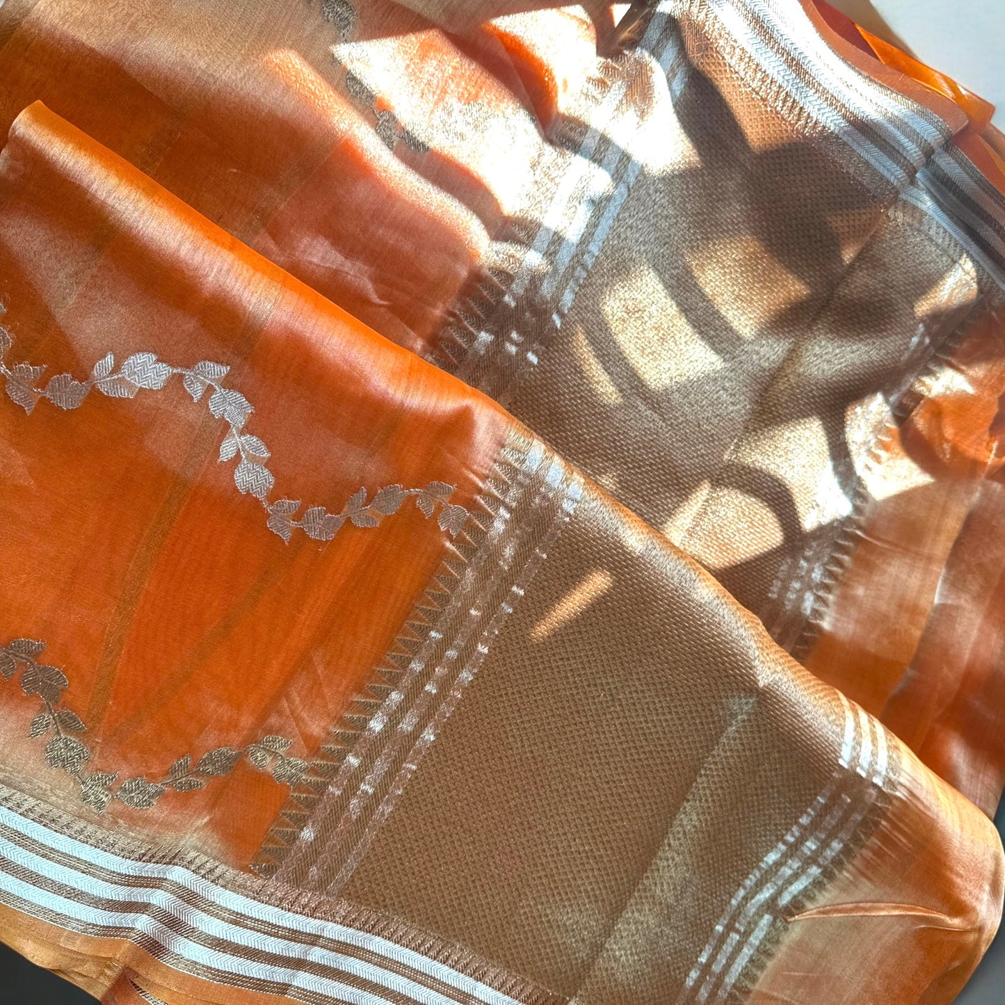 Orange pure tissue organza saree