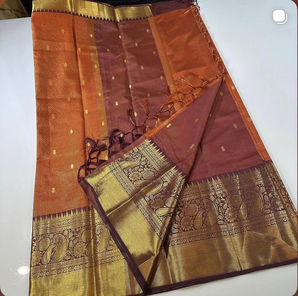 Rust orange semi silk saree -2