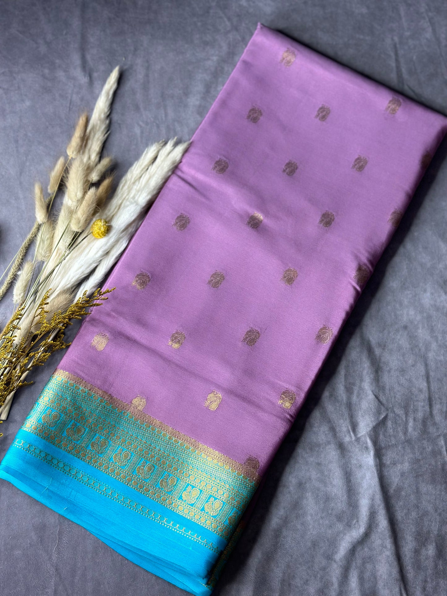 Pink- teal green pure crepe butta silk saree