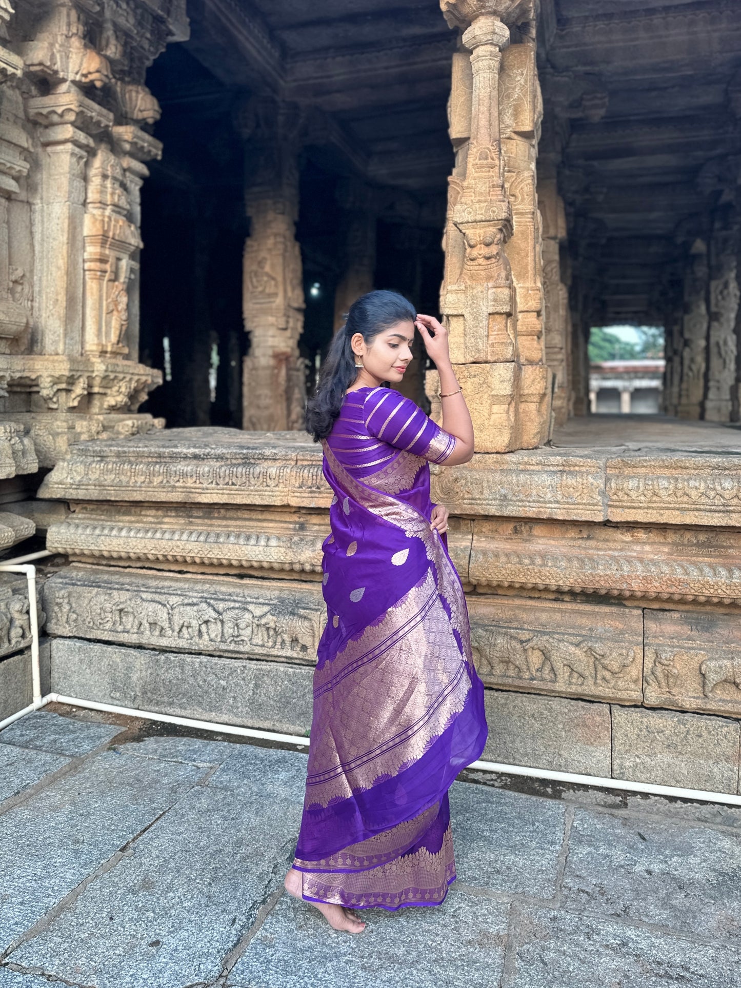 Nethra purple handloom pure organza saree
