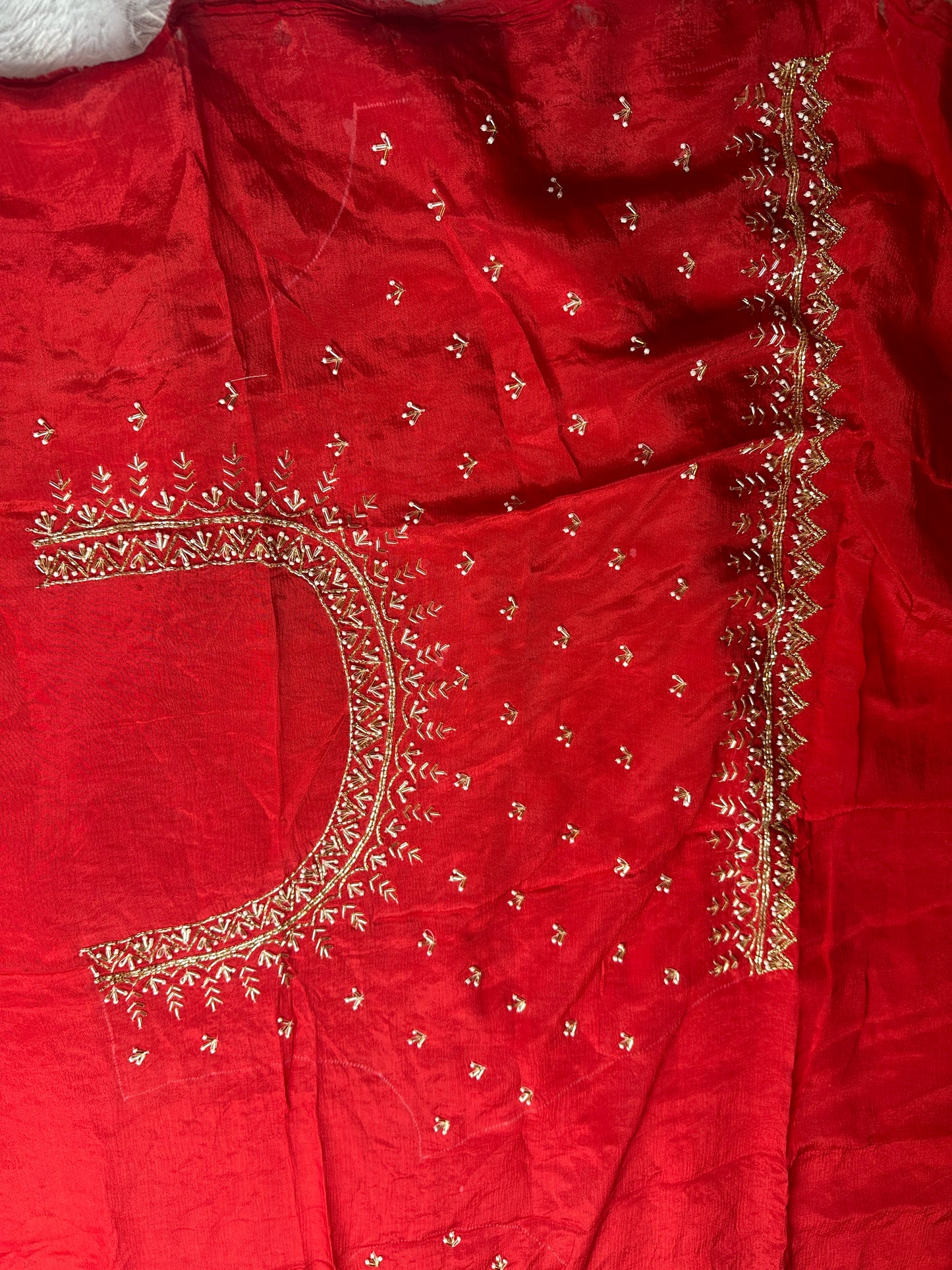 ORANGE - RED CREPE SAREE