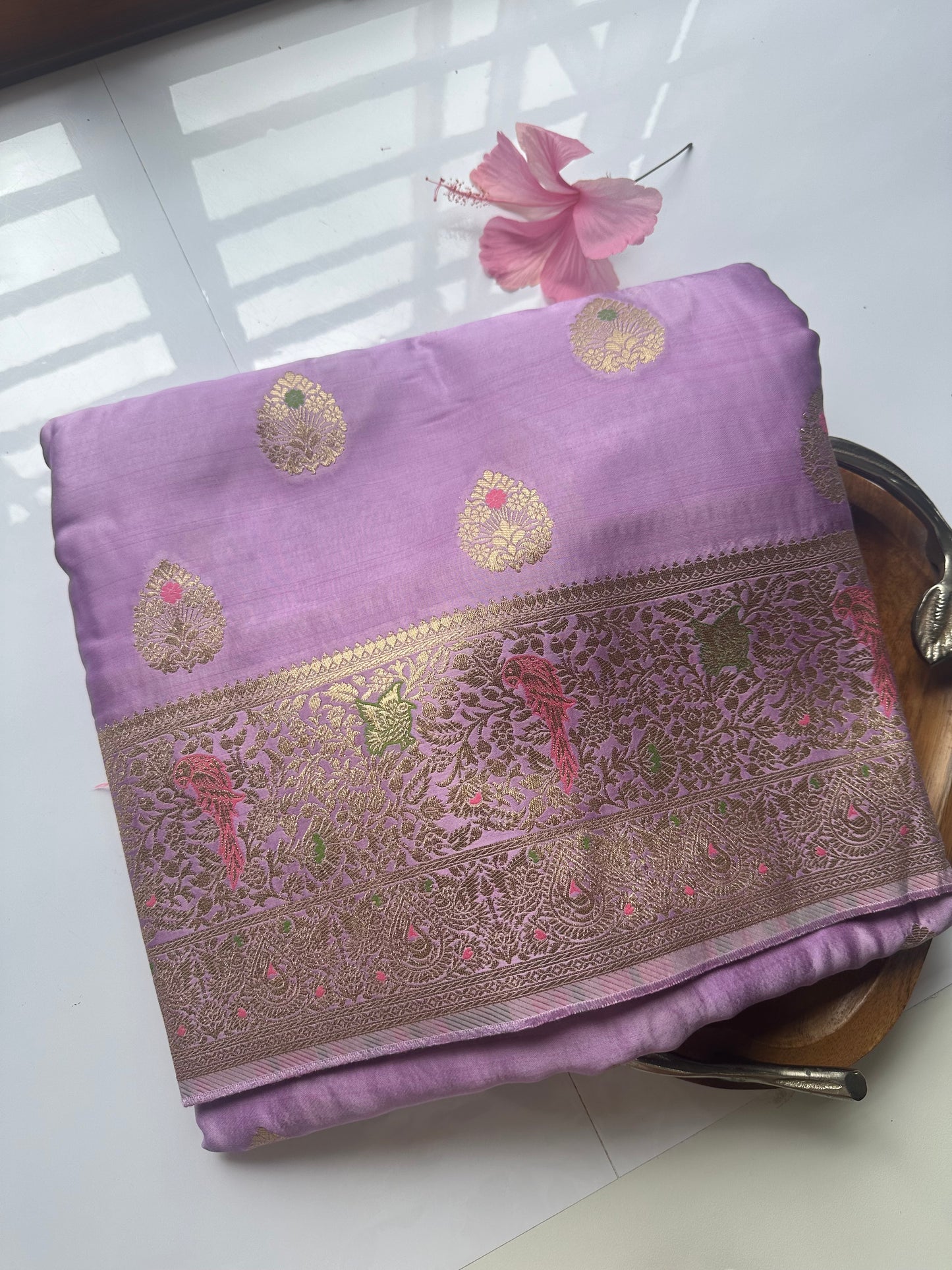 Lavender mashru satin silk saree
