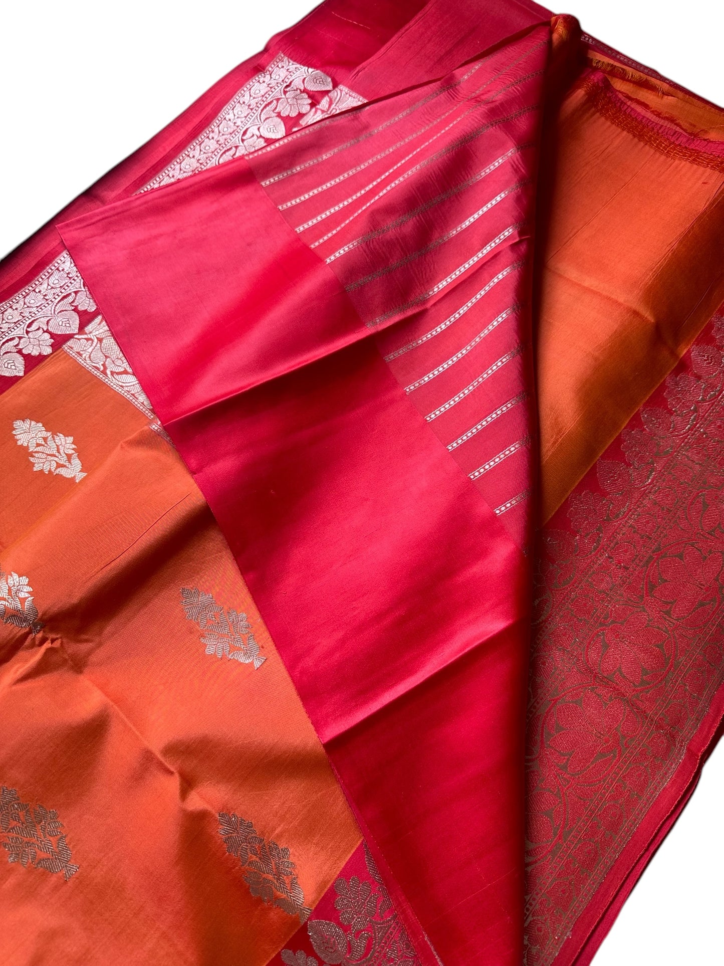 Orange-pink pure Banarasi silk saree