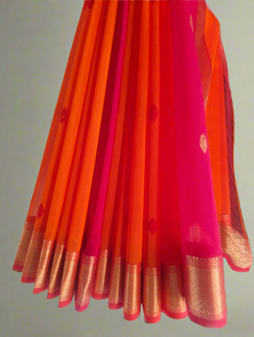 orange pink handloom silk saree