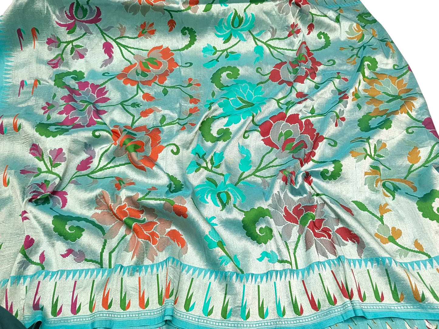 Teal green tissue tussar saree