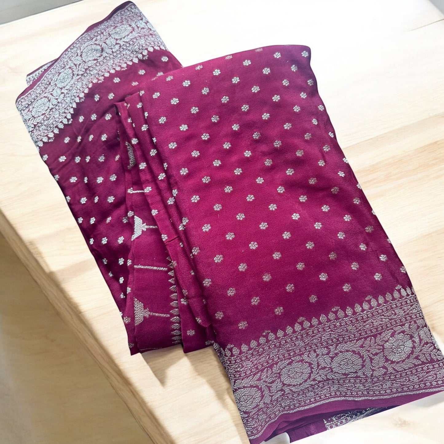 Maroon pure crepe silk saree