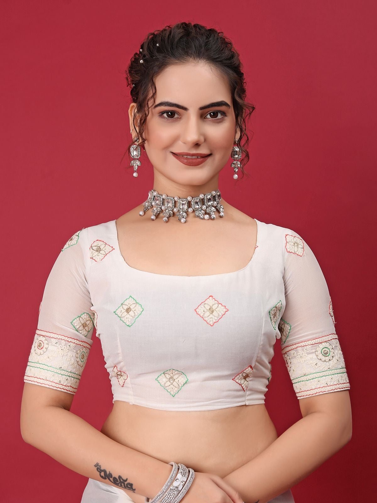 White embroidery saree