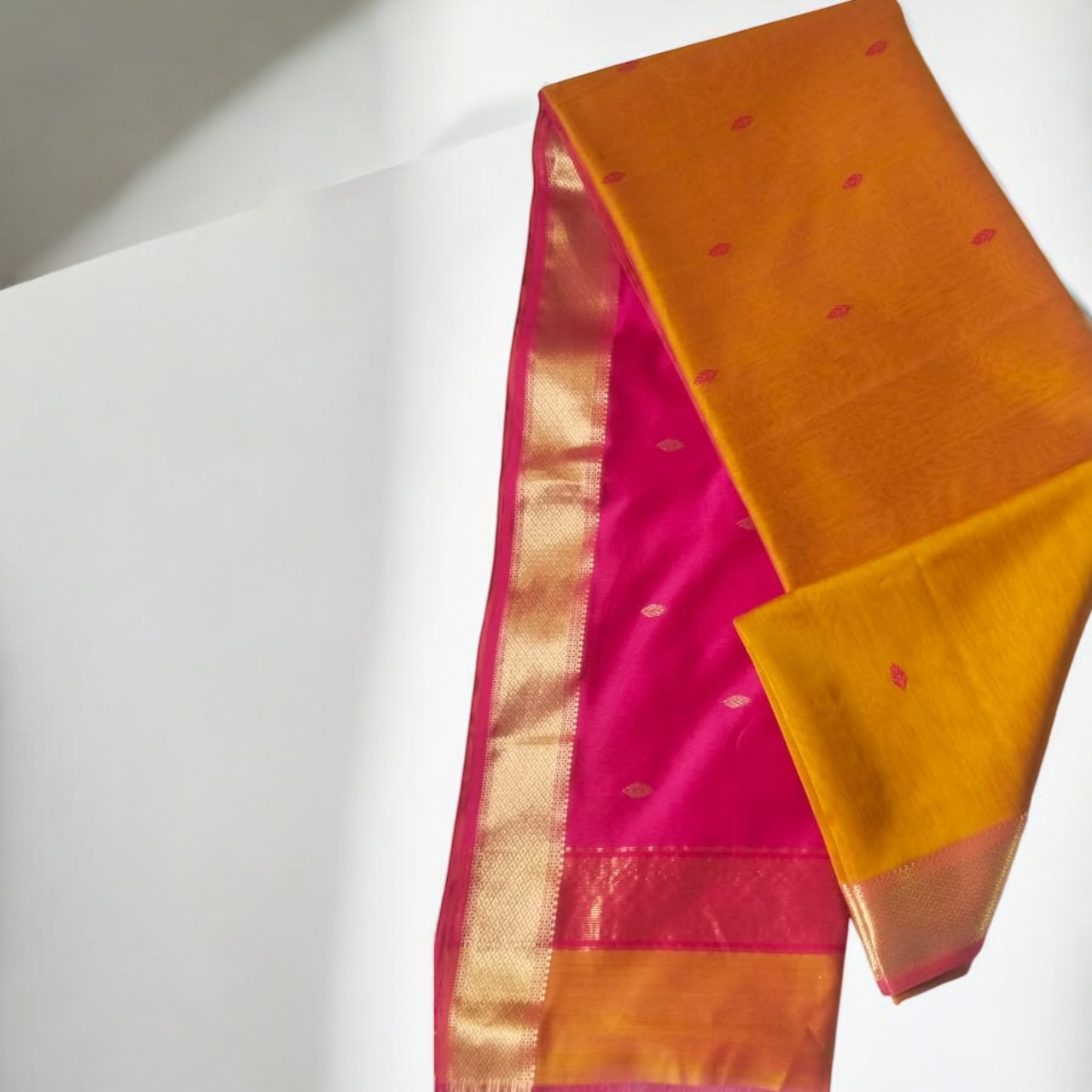 orange pink handloom silk saree