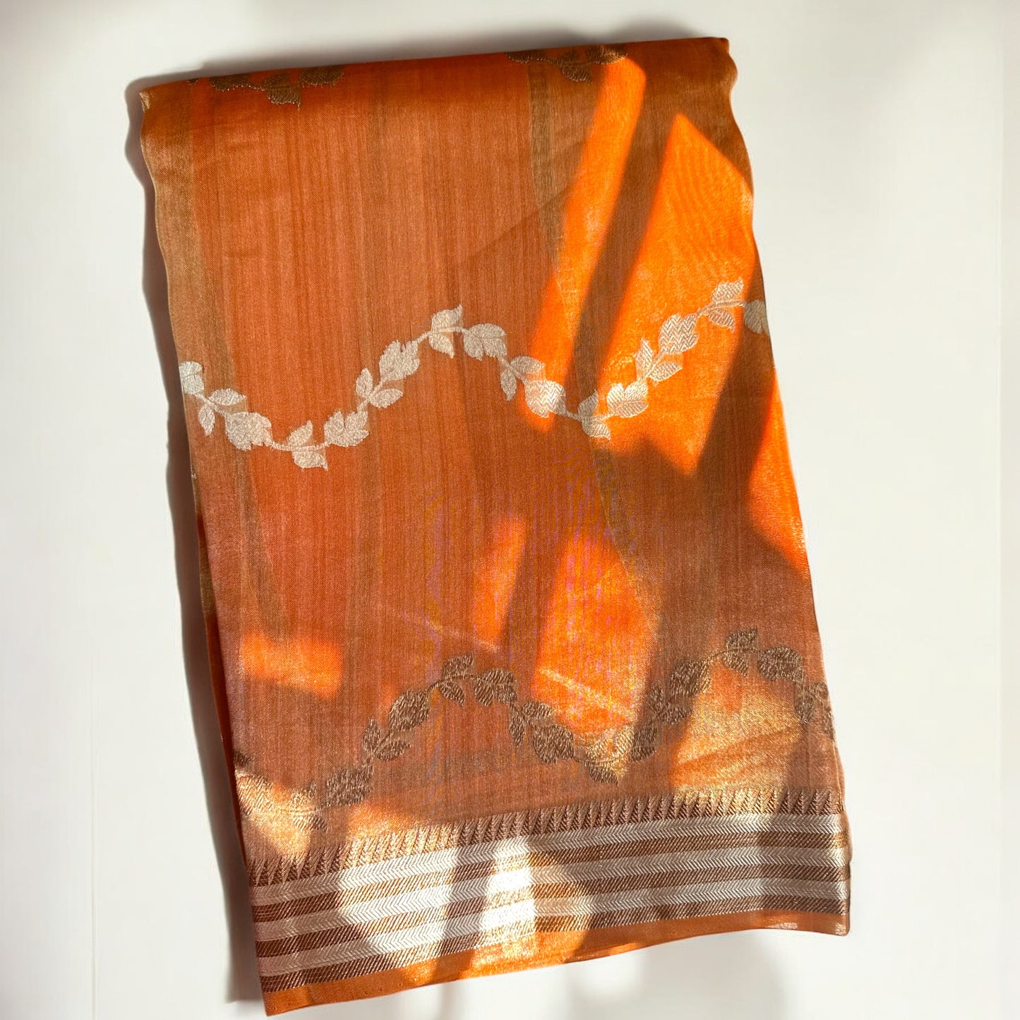 Orange pure tissue organza saree