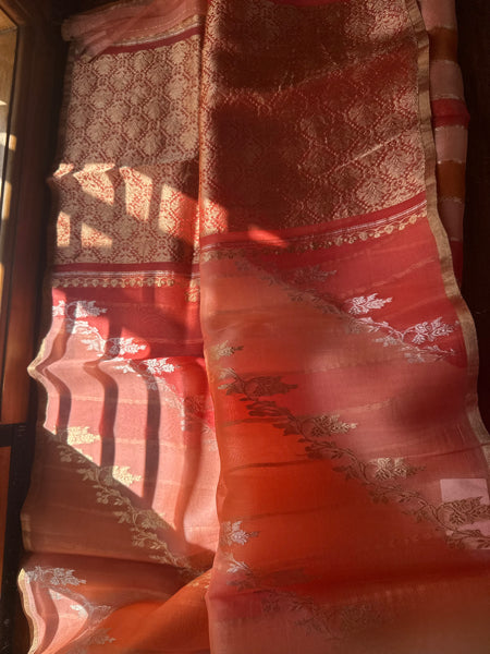 SILK ORGANZA SAREE PURE KORA SONA ROOPA RANGKAT