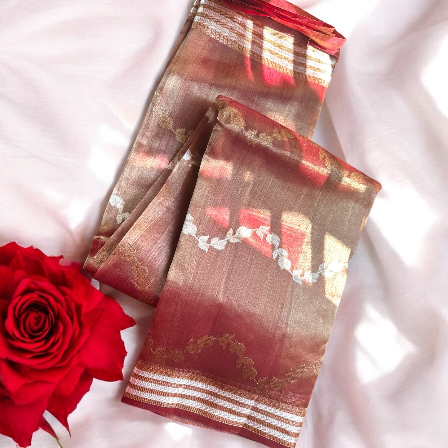 Maroon pure tissue organza saree