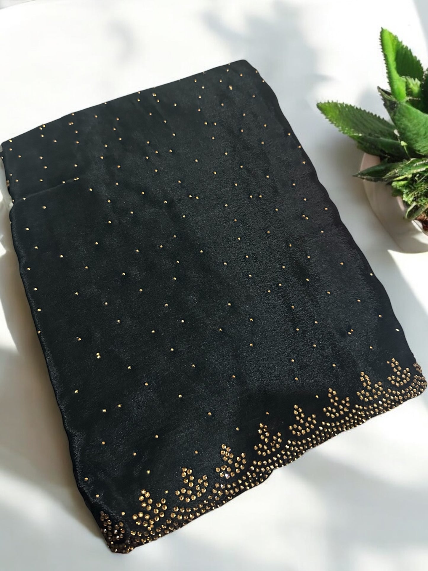 Black Chinnon crepe with diamond work saree