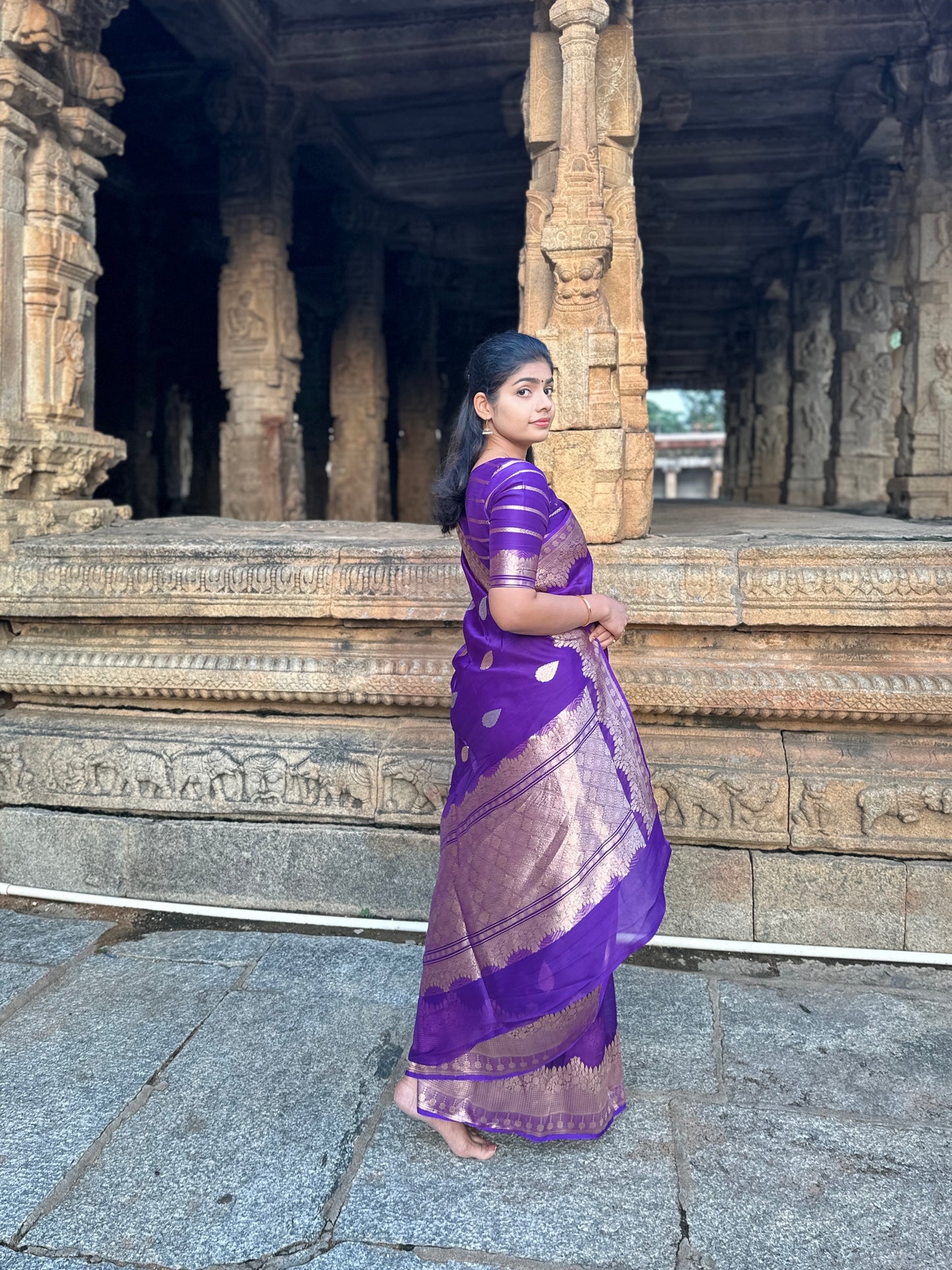 Nethra purple handloom pure organza saree